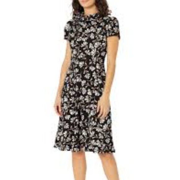 NWT London Times Crepe Tie Neck A-line Dress - Size 8 - Picture 1 of 7